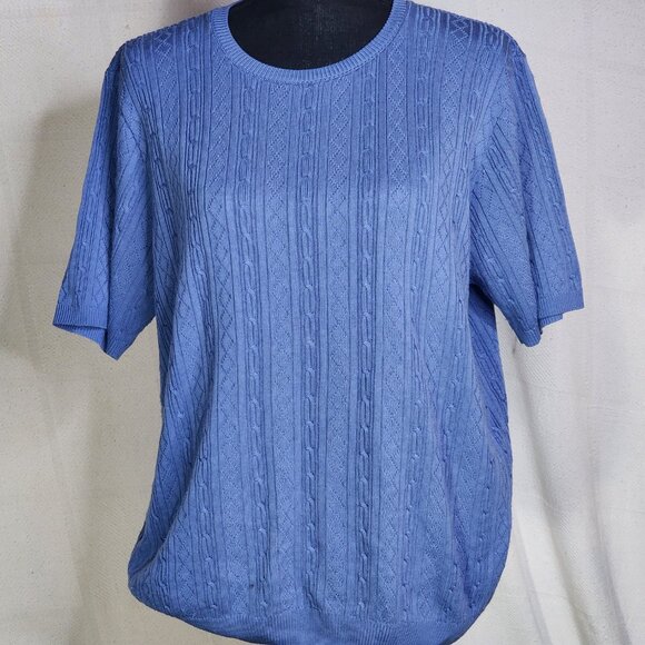 Alfred Dunner Periwinkle Blue SS Acrylic CrewNeck Cable Knit Sweater Blouse Sz L - Picture 3 of 16